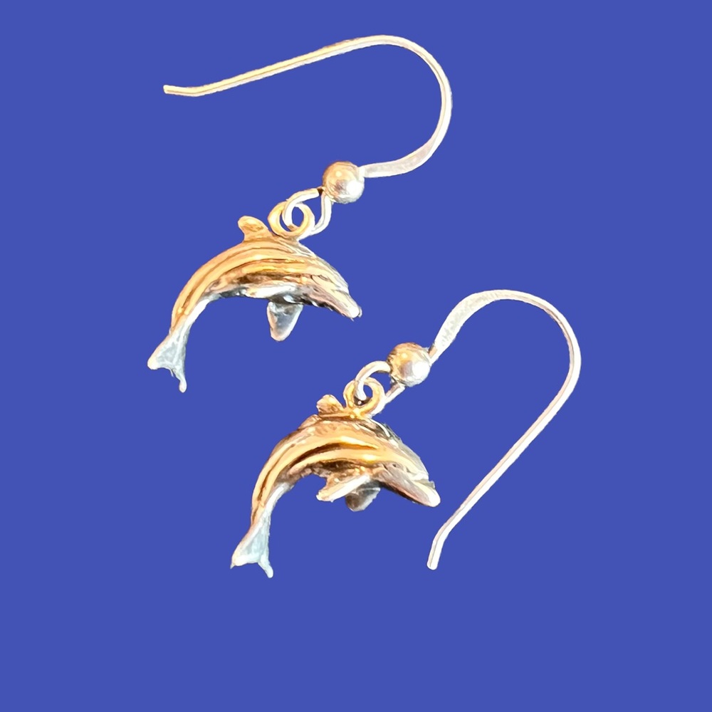 Vintage .925 Silver Dolphin Earrings French Wire